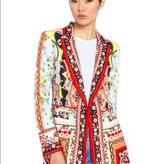 Gorgeous Multicolor Blazer Goes Great With Jeans Designer Multicolor Long Sleeve Blazer, Designer Multicolor Spring Blazer, Designer Multicolor Blazer For Spring, Colorful Blazer Outfits, Types Of Blazers, Colorful Blazer, How To Wear Blazers, Blazer Linen, High Rise Boyfriend Jeans