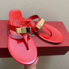 New With Box 100% Authentic Size 6 Includes Authentication Card And Dustbag Smoke/Pet Free Environment Ivory Pumps, Ferragamo Shoes, Uniqlo Bags, Salvatore Ferragamo Shoes, Vintage Chanel Handbags, Red Sandals, Leather Heels Sandals, Metallic Sandals, Leather Slide Sandals