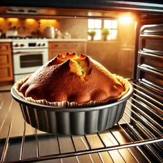 a pie in an oven with the light coming from it's top half up