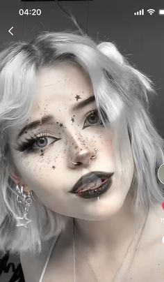 Ghostly Makeup Pretty, Halloween Everyday Makeup, Half Black Half White Makeup, White Hair Makeup Looks, Gothmas Makeup, Halloween Makeup Black And White, Moon Fairy Makeup, Copy And Paste Alt Makeup, Black Sclera Eyes