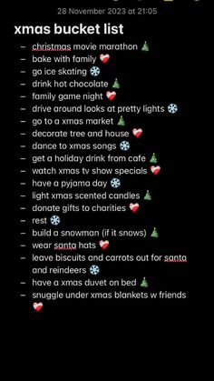 the christmas bucket list is shown in this screenshote screen shot, with text below it