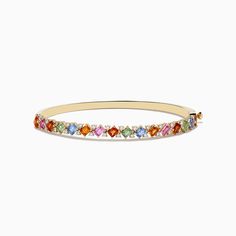 Effy 14K Yellow Gold Multi Sapphire and Diamond Bangle Luxury Multicolor Gold Bracelet, Fine Jewelry Yellow Gold Multi-stone Bangle, Yellow Gold Multi-stone Bangle In Fine Jewelry Style, Multicolor 14k Gold Jewelry For Formal Occasions, Formal Multicolor 14k Gold Jewelry, Luxury 14k Gold Multicolor Jewelry, Luxury Multicolor Bangle Jewelry, Elegant Multicolor Gold Bangle Bracelet, Elegant Multicolor Multi-stone Gold Bracelet