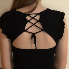 Never Worn, No Odor Or Stains. Semi See Through, Cute Top Overall, Just Doesn’t Work For Me! Fitted Black Crop Top With Tie Back, Black Tie-back Crop Top For Spring, Black Tie Back Crop Top For Spring, Black Casual Tops With Tie Back, Casual Black Tops With Tie Back, Elegant Black Crop Top For Beach, Elegant Black Crop Top For The Beach, Black Tie Back Top For Day Out, Cute Top