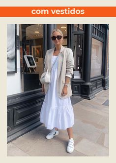 Summer Dress And Blazer Outfit, Long Dress Sneakers, Long Dress And Sneakers Outfit, Spring Brunch Outfit, Outfit Brunch, Dress And Sneakers Outfit, Olivia Rose