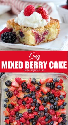 this easy mixed berry cake is made with fresh berries and whipped cream in the middle