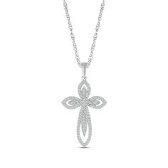 Display your faith in elegant style with this gracefully designed diamond cross necklace. Crafted in 10K white gold Round-cut diamonds adorn the center and twinkle in milgrain marquise-shaped frames More diamonds line the curved ends for allover sparkle Total diamond weight is 1/3 carat The pendant suspends from an 18-inch rope chain that secures with a spring ring clasp Diamond Cross Necklace, Diamond Cross, Cross Jewelry, Accessories Jewelry Necklace, 3 Carat, Rope Chain, Round Cut Diamond, Spring Rings, Elegant Style