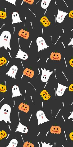 halloween seamless pattern with pumpkins and ghost faces