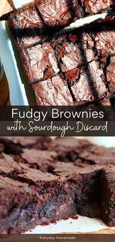 fudgy brownies with sourdough discoard on top and in the middle