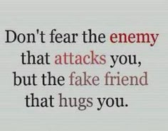 the words don't fear the enemy that attacks you, but the fake friend that hugs you