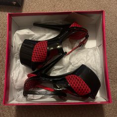 6” Heels Meant For Pole Dancing. Size Us6. Very Cute And Never Worn Synthetic Heels With Red Sole For Night Out, Pole Dancing, Platform Heels, Lady In Red, New Color, Black Red, Dancing, Black And Red, Size 6