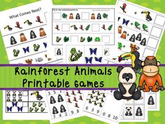 rainforest animals printable worksheets and games for kids to practice numbers, counting