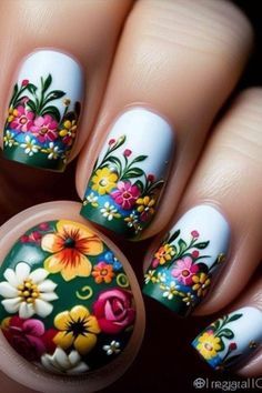 Summer Nails Art, Summer Nail Art, Spring Nail Trends, Nail Art Designs Diy, Floral Nail Art, Pedicures, Fabulous Nails, Nail Art Summer, Floral Nails