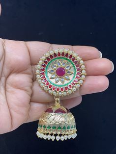 Jadau Kundan Jhumki Earring New design premium brass quality, reverse AD stone, antique gold polish 100% Handmade Packed in a nice Box with cotton lining, Best for gifting to loved ones.. A personal note for your loved ones can be added. *Since this is 100% Handmade jewelry. So Color, shades, texture displayed may slightly vary from the actual product due to digital image limitations. We request you to consider these minor variations. Please expect the possibility of some slight imperfections wh Indian Jhumka, Diamond Nose Ring, Jewelry Pakistani, Silver Nose Ring, Earrings Indian, Jhumki Earrings, Pakistani Jewelry, Kundan Earrings, Indian Earrings