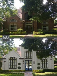 before and after shots of a brick house