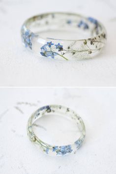 Forget me not Resin bangle Forget me not bracelet 3 Friends Jewelry, Forget Me Not Bracelet, Resin Bracelet Ideas, Forget Me Not Wedding, Forget Me Not Resin, Not Bracelet, Forget Me Not Flowers, Resin Bracelet, Flowers Botanical