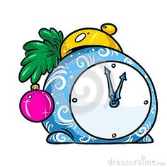 an alarm clock with christmas ornaments on it and a palm tree in the corner,