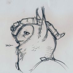 a drawing of a bird with a hat on it's head