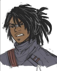 a drawing of a man with dreadlocks on his head