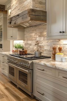 a stove top oven sitting inside of a kitchen