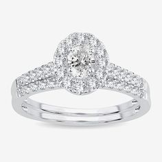 Ring Style: Engagement Rings, Side Stone Rings, Halo Rings, Bridal Sets, Single Center Rings# Pieces In Set: 2Features: Certified DiamondsDiamond Clarity: Si1-Si2Setting: ProngShape: OvalStone Cut: OvalDiamond Color: H-IMetal Color: WhiteCenter Stone Weight: 1/3 Ct.Ring Gallery Height: 6.6mmRounded Carat Weight: 3/4 Ct. T.w.Band Width: Care: Wipe CleanStone Type: 40 Lab Grown DiamondAuthenticity: Lab Grown DiamondMetal: 10k White GoldCountry of Origin: Imported White Classic Bridal Set With Halo Setting, Classic White Bridal Sets With Halo Setting, Classic White Bridal Sets With Halo Design, Rings Engagement, Ring Style, Halo Rings, Modern Bride, Bridal Sets, White Diamond