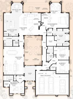 the floor plan for a home with two car garages and three bedroom, one living room