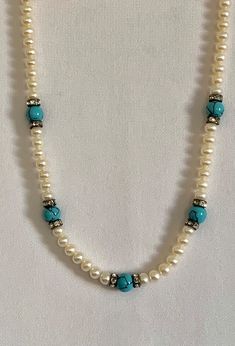 The Danbury Mint Freshwater Pearl Necklace with Crystal Rondel Accents - Etsy België Elegant Adjustable Turquoise Necklace With Faceted Beads, Elegant Adjustable Beaded Turquoise Necklace, Elegant Turquoise Necklace With Spacer Beads, Elegant Turquoise Beaded Necklace With Spacer Beads, Elegant Turquoise Beaded Necklaces With Spacer Beads, Oyster Bay, Danbury Mint, Freshwater Pearl Necklace, Freshwater Pearl Necklaces