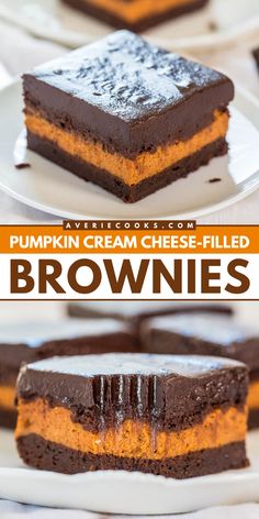 The BEST Pumpkin Cream Cheese-Filled Brownies! They're the ultimate fall baking idea. Topped with a homemade chocolate ganache, these cream cheese brownies are an easy Thanksgiving dessert everyone will love! Save this easy pumpkin recipe! Brownie Parfait, Filled Brownies, Winter Flavors, Future Chef, Pumpkin Brownies, Pumpkin Cream Cheese, Pumpkin Cream Cheeses, Thanksgiving Treats