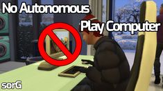 a man sitting at a desk with a computer in front of him and the words, no autonous play computer