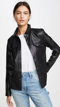 Leather Shacket, Leather Shirt Jacket, Skirt Trends, Moto Style, Out West, Leather Shirt, Minimal Chic