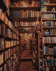 a long row of bookshelves filled with lots of books on top of each shelf