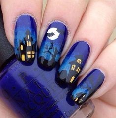 Blue Acrylic Nails, Holiday Nail Art, Halloween Geist, Black Nail, Halloween Nail Designs, Halloween Nail, Halloween Nail Art