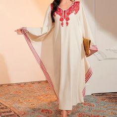 Moroccon Kaftan Maxi Dress Light Weight Dubai Abaya Muslim Hijabi Dress White V-neck Abaya, White V-neck Maxi Dress For Eid, Long Sleeve Abaya For Beach Eid, Long Sleeve Abaya For Eid Beach Occasion, Long Sleeve Abaya For Beach And Eid, White Maxi Length Thobe With Dabka Detail, White Dabka Thobe In Maxi Length, White Maxi-length Thobe With Dabka Detail, White V-neck Thobe For Eid