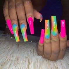 I’ve rounded up 37  of my top rainbow nails. Whether you’re trying to create fun new designs at home, or at your local salon there’s a style in here for you! Long Acrylic Nails Summer 2023, Bright Nails With Rhinestones, Summer Mexico Nails, Hennessy Drinks, Lovely Nails, Baddie Nails, Ombre Acrylic Nails