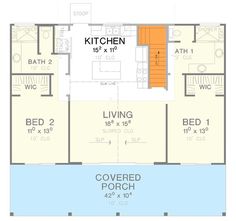 the floor plan for a two story house with an attached kitchen and living room area