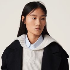 Find MIU MIU Wool And Cashmere Knit Hoodie Dickey on Editorialist. Embroidered logo Ribbed knit Classic Long Sleeve Miu Miu Tops, Luxury Winter Hoodie With Ribbed Cuffs, Miu Miu Classic Long Sleeve Tops, Luxury Winter Sweatshirt, Miu Miu Casual Tops For Workwear, Fall Workwear Hoodie, Modern Merino Wool Winter Tops, Casual Polo Sweater With Fold Down Collar For Winter, Casual Winter Polo Sweater With Fold Down Collar