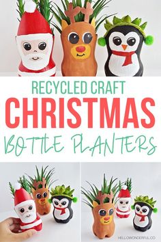 this is an image of recycled craft christmas bottle planters