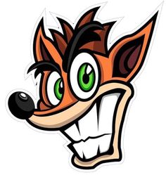 a cartoon fox with green eyes and an angry look on it's face,