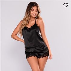 Never Worn Shorts Are Available But Have Been Worn Black Bottoms For Summer Nights, Black Summer Bottoms For Night, Sleepwear Fashion, Fits Aesthetic, Satin Pajama, Lace Trim Shorts, Fashion Lingerie, Satin Shorts, Satin Lingerie