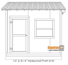 a shed with measurements for the roof and windows