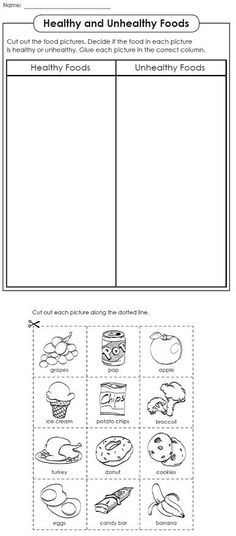 healthy and unhealthy foods worksheet for students to practice their skills