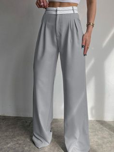 Highway Reverse Waistband Wide Leg Dress Pants Aesthetic Bottoms, High Rise Trousers, Celana Fashion, Wide Leg Dress Pants, Stylish Pants, Mode Casual, Fashionista Clothes, Straight Trousers, Suit Fabric