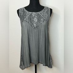 Pol Tank Charcoal Grey With Lace Size L New Never Worn Exceptional Detail And Stunning Tank Gray Sleeveless Bohemian Top, Gray Bohemian Sleeveless Top, Charcoal Grey, Womens Tops, Tank Tops, Lace, Grey, Women Shopping, Color