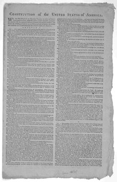 an old newspaper page with the words construction of the united states of america