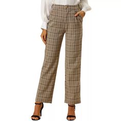 Allegra K Women's Plaid Elastic Waist Casual Work Office Long Trousers : Target Trendy Trousers, Plaid Pants Women, Trendy Trouser, Pants Elastic Waist, Faux Suede Jacket, Long Trousers, Suede Dress, Plaid Pants, Trendy Clothes For Women