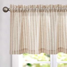 PRICES MAY VARY. Ready Made Valance: Package includes one piece rod pocket valance; Panel measures 50"W x 18"L; Each linen blend panel features a rod pocket of 2 inches to accommodate standard curtain rods Stripe Pattern: Stylish and versatile, this valance offers everything you need to create the retro chic, country farmhouse home; Bring a refreshing feel to any setting with the stylish stripes and linen like look of Vangao valance Tie up Design: This print tie up window shade is cute and prett Basement Kids, Linen Window Treatments, Linen Valance, Farmhouse Valance, Linen Valances, Bathroom Basement, Window Toppers, Bathroom Window Treatments, Short Curtain