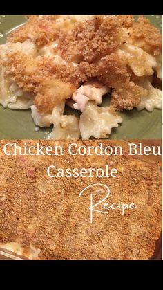 chicken cordon bleu casserole recipe on a green plate