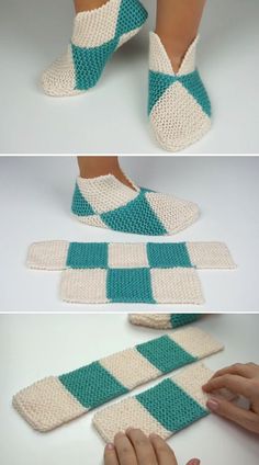 crocheted slippers are being made with yarn