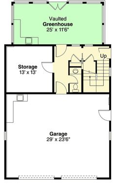 the floor plan for this garage is divided into two rooms and has an upstairs living area