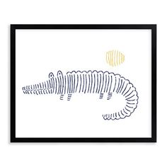 a framed print with an image of a caterpillar on it's back