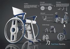 an image of a wheel chair with wheels and wheels on the front, in blue and white